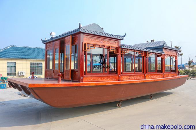 销售定制10米电动游船,景区观光木船 豪华画舫船 仿古木船